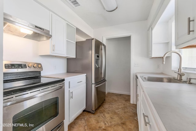 kitchen with sink, white cabinets, and appliances with stainless steel finishes