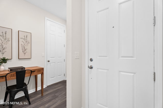 interior space with dark wood-type flooring