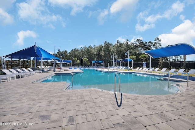 view of swimming pool with a patio area