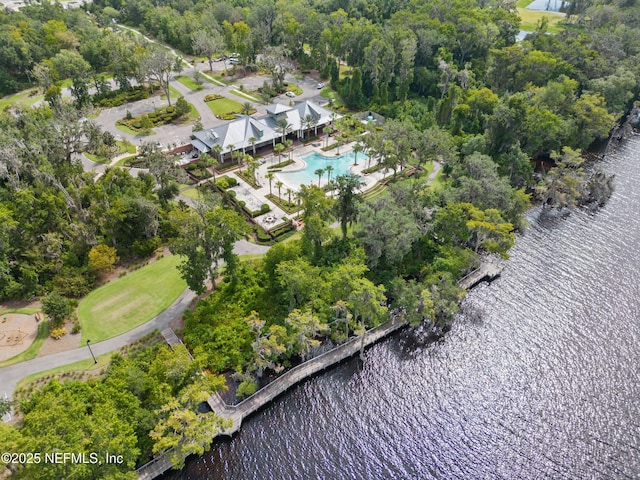 aerial view featuring a water view