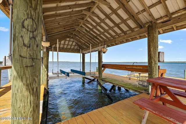 dock area with a water view