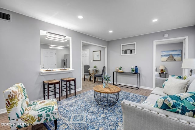 living room featuring light hardwood / wood-style floors