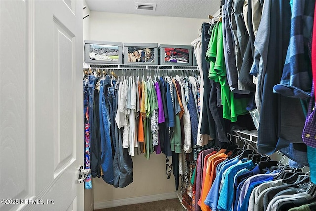 walk in closet with carpet flooring