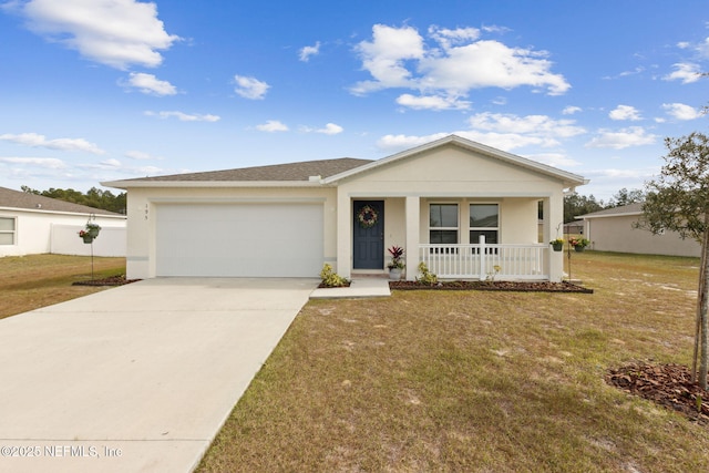 195 River Rdg Pl, Welaka, FL 32193 - view of front of house featuring a garage, a front yard, and a porch