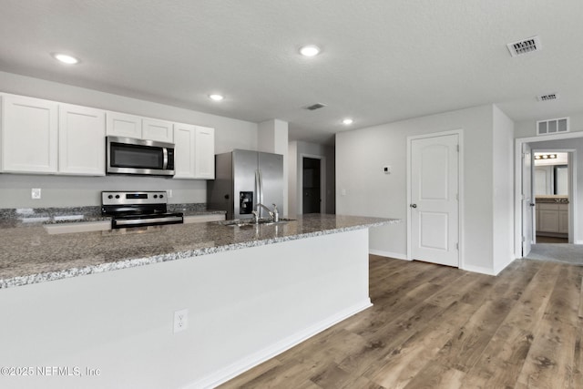 195 River Rdg Pl, Welaka, FL 32193 - kitchen with appliances with stainless steel finishes, stone countertops, sink, and white cabinets