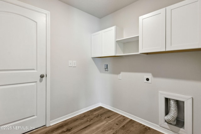 195 River Rdg Pl, Welaka, FL 32193 - clothes washing area featuring cabinets, washer hookup, hookup for an electric dryer, and dark hardwood / wood-style flooring