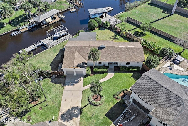 bird's eye view featuring a water view