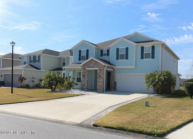 view of front facade with a garage and a front yard