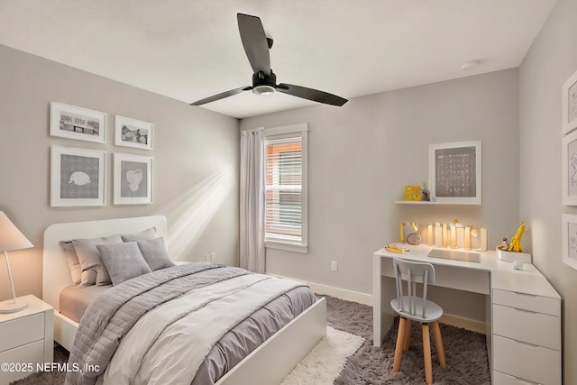 bedroom with carpet flooring and ceiling fan