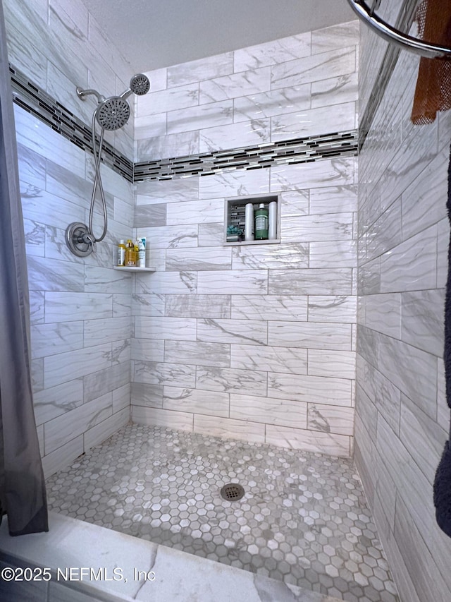 bathroom with a shower with curtain