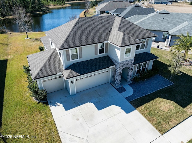 aerial view with a water view