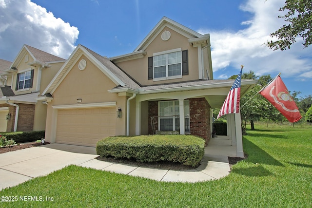 view of front facade featuring a front lawn and covered porch