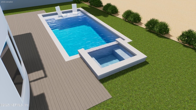 1509 Oceanfront, Neptune Beach, FL 32266 - view of swimming pool featuring a yard and a pool with connected hot tub