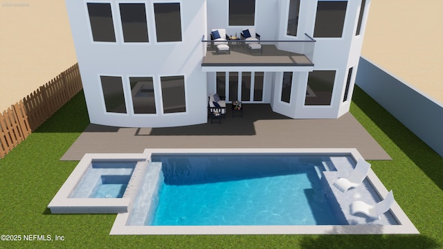 1509 Oceanfront, Neptune Beach, FL 32266 - rear view of property with a deck, an in ground hot tub, a fenced in pool, and a balcony