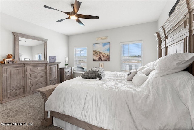 bedroom featuring carpet floors and ceiling fan