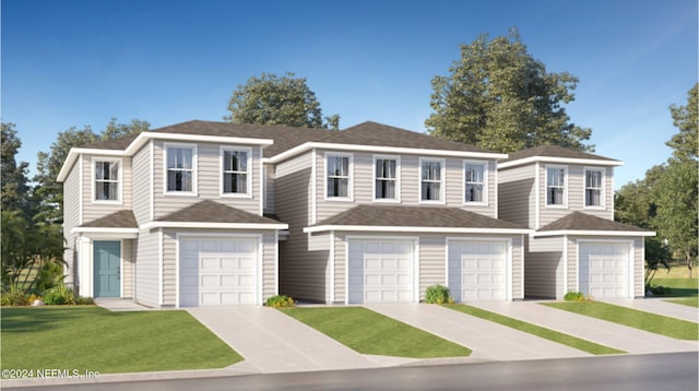 view of front facade featuring a front yard and a garage