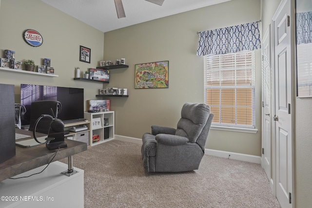 office featuring carpet floors and ceiling fan