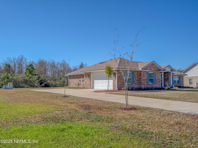 single story home with a front lawn and a garage