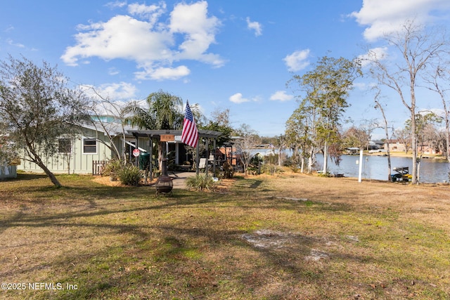 view of yard with a water view