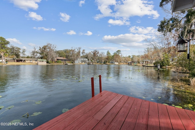 view of dock with a water view