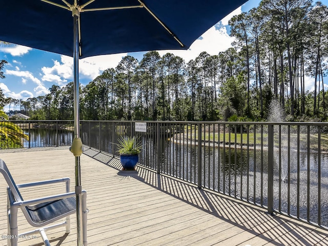 view of dock with a water view