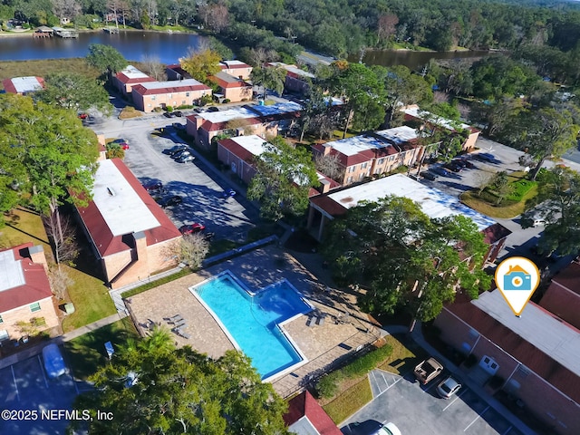 aerial view with a water view