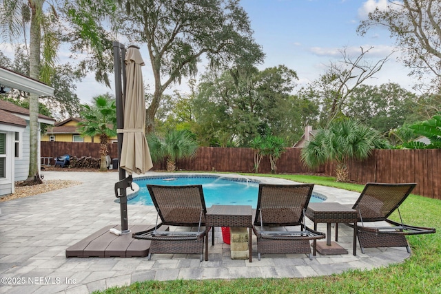 view of swimming pool with a patio