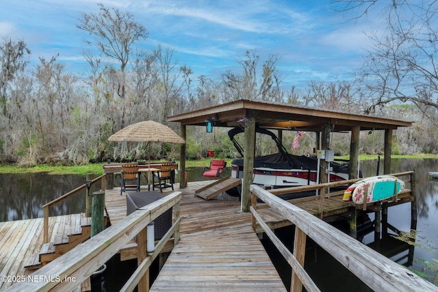 dock area with a water view