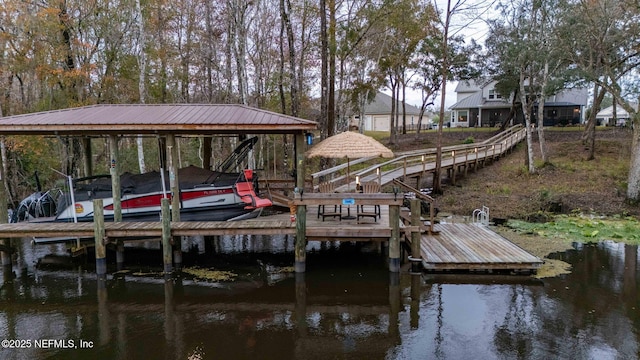 view of dock featuring a water view