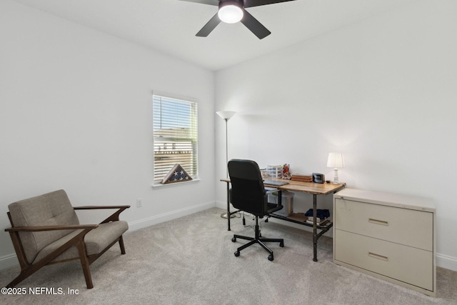 office with ceiling fan and light colored carpet