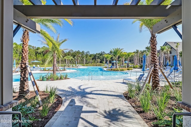 view of swimming pool featuring a patio