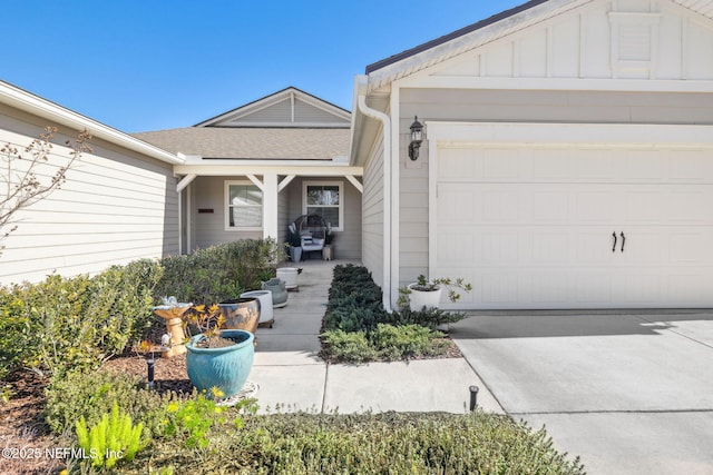 property entrance with a garage