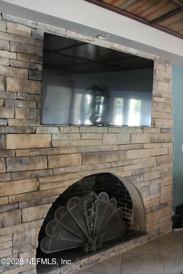 interior details with a fireplace