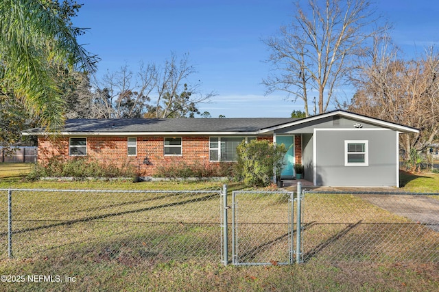 ranch-style home featuring a front yard