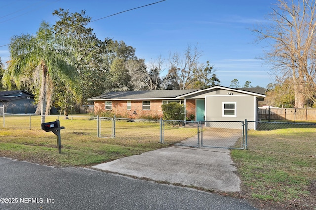 ranch-style home with a front lawn