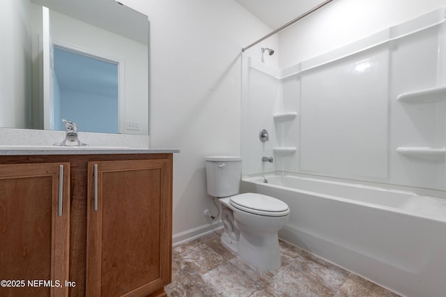 full bathroom with vanity, shower / bathtub combination, and toilet