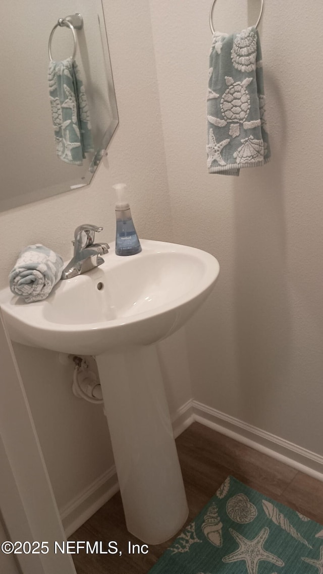 bathroom with sink and hardwood / wood-style flooring