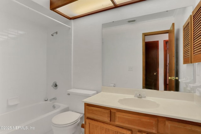 full bathroom with toilet, vanity, and shower / bathing tub combination