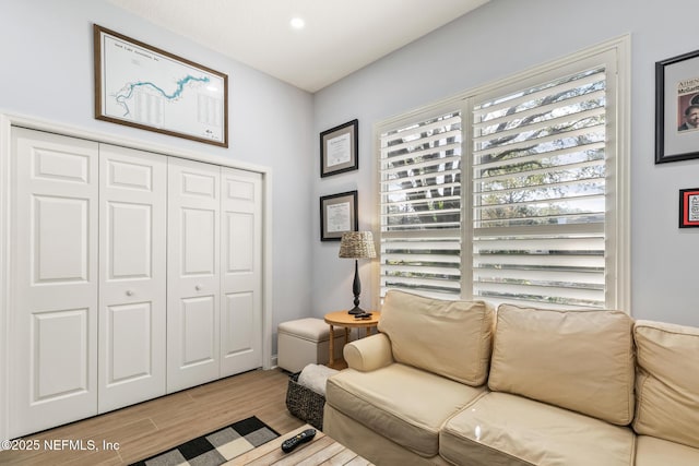 living room with hardwood / wood-style flooring