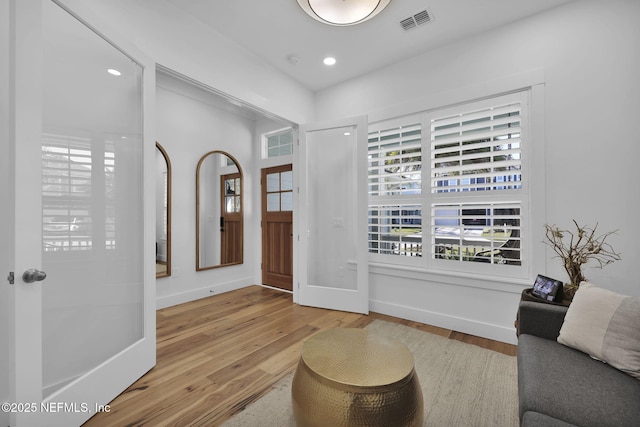 foyer with wood-type flooring