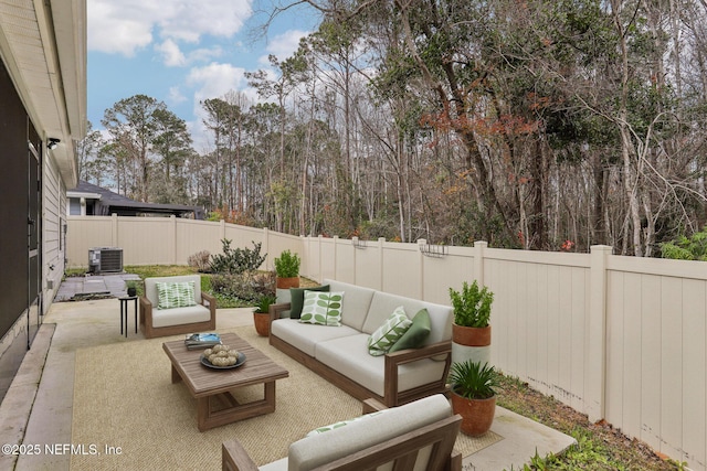 view of patio / terrace featuring an outdoor hangout area and central air condition unit