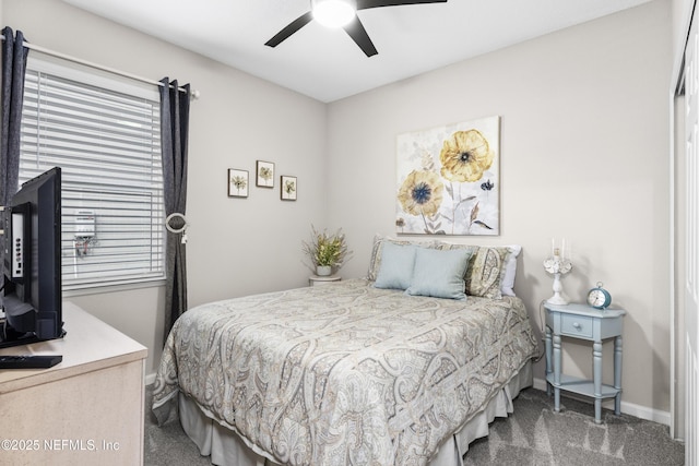 bedroom featuring ceiling fan and carpet flooring