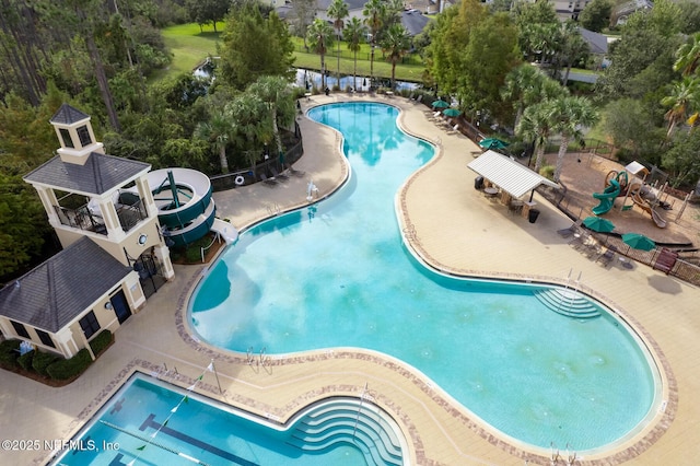 view of pool with a patio area and a gazebo