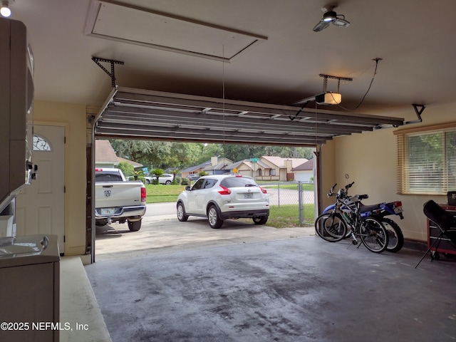 garage with a garage door opener