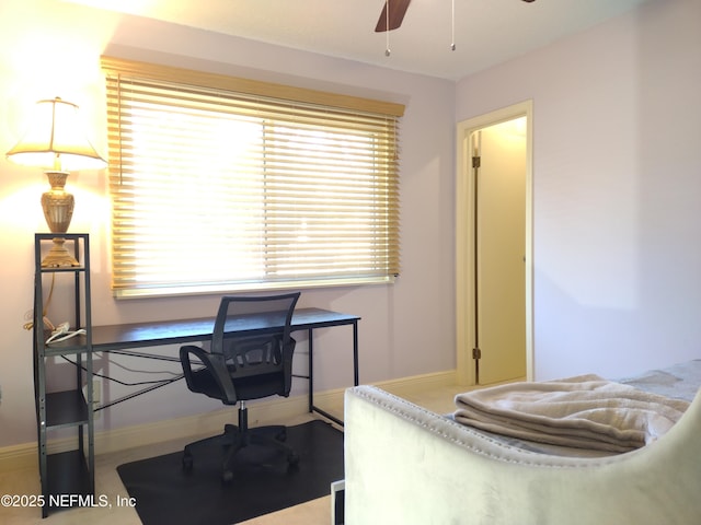 home office featuring ceiling fan and plenty of natural light