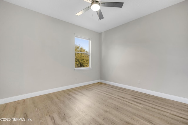 unfurnished room featuring ceiling fan and light wood-type flooring