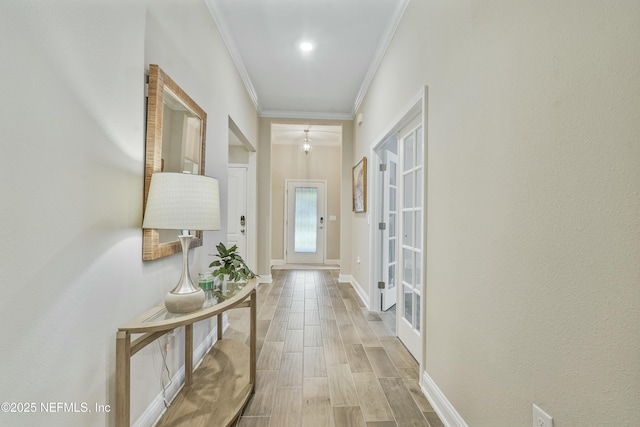 hallway with crown molding