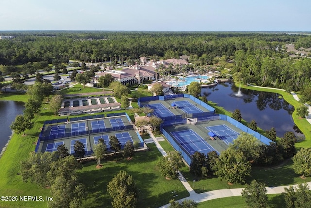 aerial view with a water view