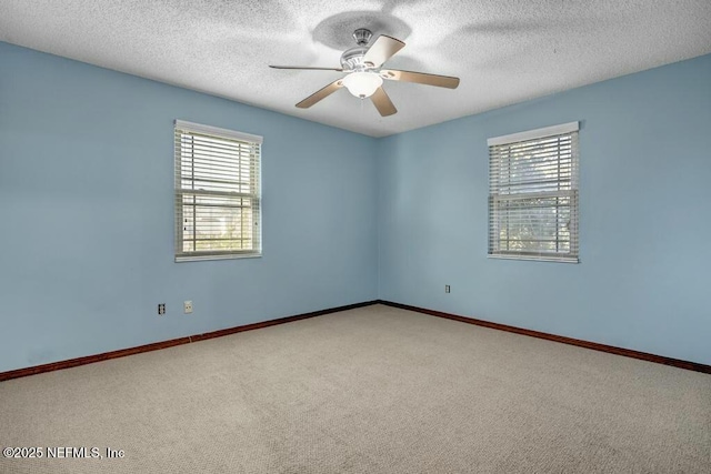 spare room with carpet floors, a healthy amount of sunlight, and a textured ceiling