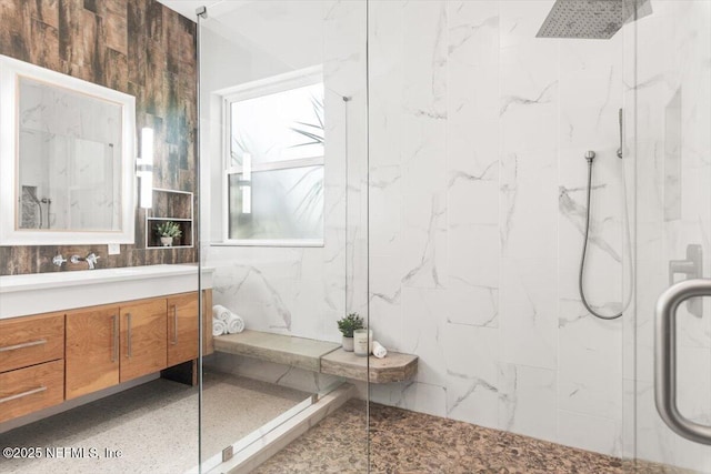 211 Belvedere St, Atlantic Beach, FL 32233 - full bathroom featuring a marble finish shower and vanity